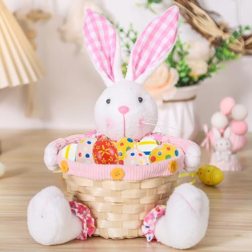 Cestino pasquale personalizzato, 2025, con bambola di coniglio, dolce cestino pasquale per bambini, cesto pasquale intrecciato, personalizzabile, basket, decorazione da tavolo, Pasqua, per regali di
