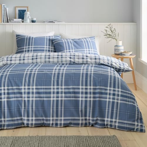 Catherine Lansfield Kelso Check Reversible Double Duvet Cover Set with Pillowcases Blue
