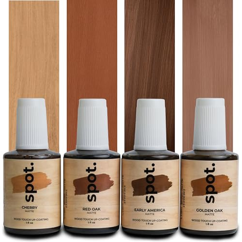 spot. Wood Touch-Up Paint, 4 Matte Shades in Light Brown, Brush-On Repair for Furniture, Doors, Trim, Paneling, and More, Scratch Repair Kit with Brush, Interior and Exterior Use, 4-Pack, 120ml