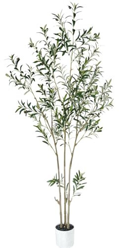 Artificial Olive Tree, 7FT Tall Faux Olive Tree Indoor, Large Artificial Plants with Realistic Leaves and Fruits for Modern Home Office Garden Balcony Corner Decor