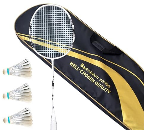 Badmintonschläger-Set aus Kohlefaser, 4U, mit 3 Federbällen, Griff, Griffband und Tragetasche