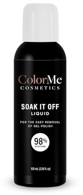 ColorMe Quitaesmalte Soak It Off 98% Acetona Removedor de Esmalte de Uñas en Gel Semipermanente 100 ml - Eliminación Rápida y Segura