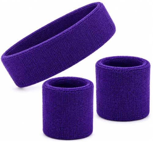 Neon Schweißbänder Set - 80er Jahre Retro Stirnband & Armbänder | Sport Schweißband für Männer & Frauen | Gym, Workout, Laufen, Tennis, Radfahren, Basketball, Yoga & Kostümzubehör