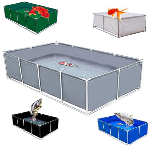 Moubhjd Großes Aquarium Aus PVC-Leinwand, Fischbecken aus PVC-Plane mit Ablassventil, großes rechteckiges Becken mit Rahmen, temporäre Fischbecken, für Koi-Fische