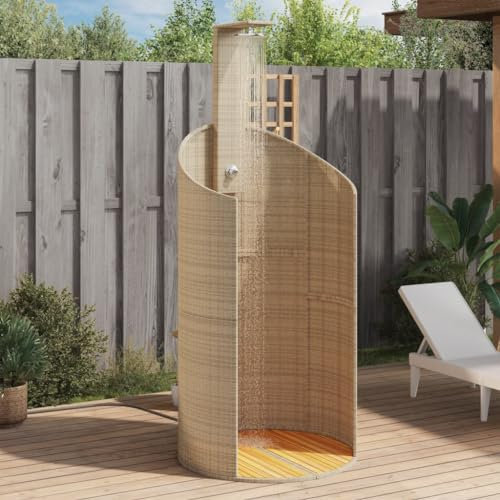 WSJHUHK Maison et jardin, piscine et spa, accessoires de piscine et spa, douche extérieure beige, 100 x 100 x 241,5 cm, polyrotin et bois d'acacia