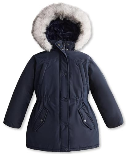 maoo garden Manteau Hiver Fille – 8-14 ans Parka veste enfant fille de Ski Épais avec Capuche en Fausse Fourrure et Revêtement Imperméable pour Grands Marine 10 ans