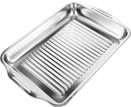 Kisangel Plat à Griller Rectangulaire Acier Inoxydable Pour Cuisson De Poissons Accessoire De Cuisine Pour Induction Et Four Pour Rôtisserie à Domicile Et Restaurant
