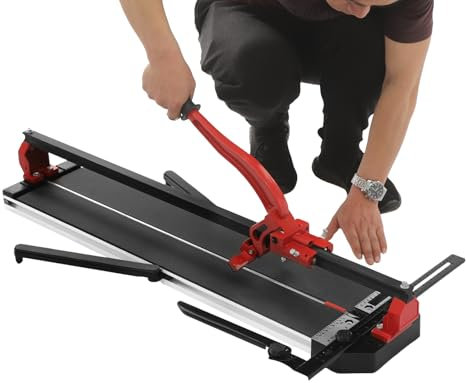 soudesileim Tagliapiastrelle manuale con testa scorrevole con cuscinetti a sfera, spessore di taglio 4-15 mm, piedini di supporto orientabili a 180°, macchina da taglio rossa, porcellana, piastrelle