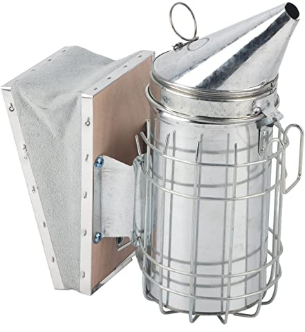 HERCHR Beekeeping Smoker, Iron Leather Bee Hive Smoker with Heat Barrier Protection Board Beekeeping Safety Protection Equipment for Daily Use