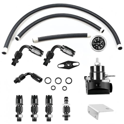 MiJunHD Fuel Pressure Regulator Kit,Universal Adjustable Car Aluminum Alloy Fuel Injection Pressure Regulators(Black)