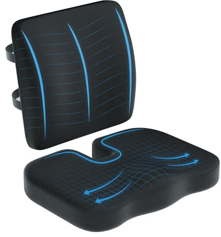 Office Chair Cushion and Lumbar Support Pillow - Ergonomic Seat Cushion for Pressure Relief, Non-Slip Back Support Cushion for Office, Gaming, Car