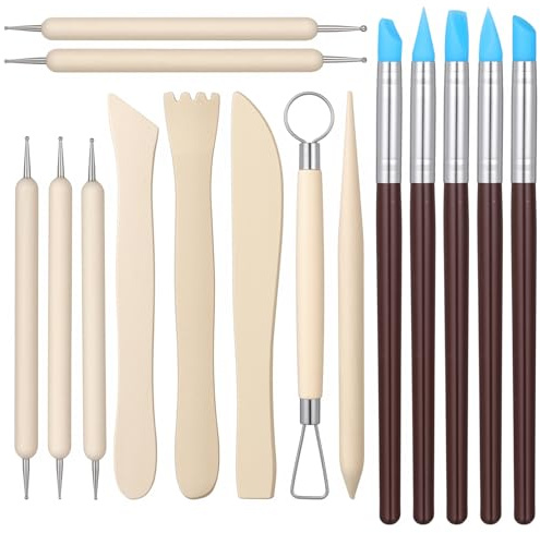 DOPENSPI Lot de 15 outils de sculpture d'argile en bois, outils de modelage d'argile à double extrémité, outil de modelage de poterie en polymère, outil de sculpture de poterie pour sculpter, découper