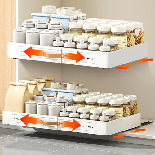 RBFGYIOP Teleskopschublade Küche Ausziehbare Schublade 51-75cm, Verstellbarer Schrank Organizer, Ohne Bohren Mit Nanoklebeband, 41.5cm Tiefe, 30kg Tragkraft, Für Küchenschrank Badschrank