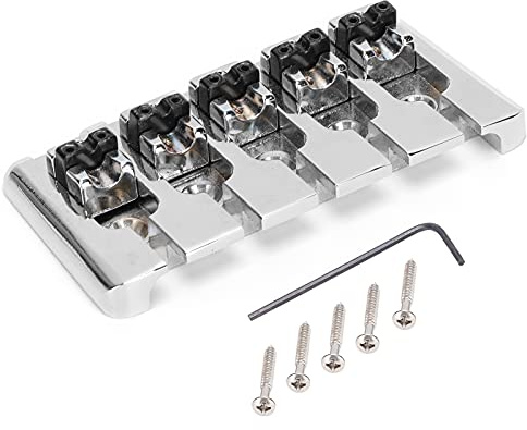 Pyltha 5 - Saiten Bass Bridge, Metall Brücke, Hard Tail Sattel Ersatz - Einfache Montage, Schneller Saitenwechsel, Verstellbare Höhe für Bassgitarren