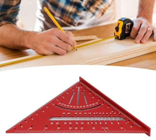 Dreieckiges, quadratisches Lineal aus Aluminium, 7 Zoll, 90 Grad Gehrung, Winkelmesser, 30, 45, 60 Grad, metrisches rechtwinkliges Lineal für verschiedene (Rot)