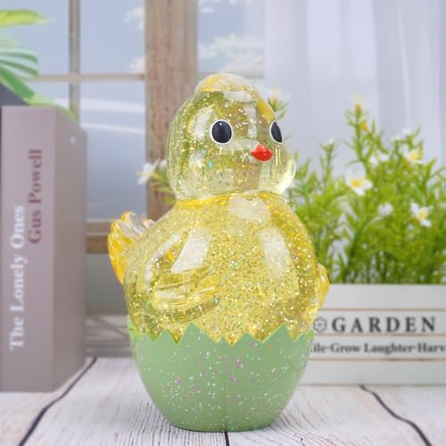 Easter Chick Snow Globe Decor with 6H Timer, Swirling Glitter Snow Globes Easter Egg-Chick Figurine Decorations, USB/Battery Operated, for Easter Day Holiday Home Decor and Gift (Chick)