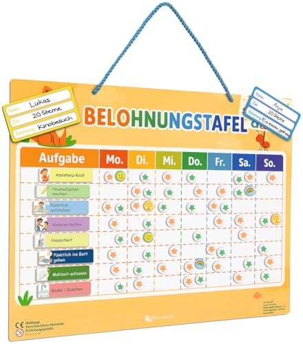 Playtastic Belohnungstafeln Kinder: Kinder-Belohnungstafel mit 100 Aufgaben, 350 Magnete, 42 x 32 cm (Aufgabentafel, Aufgabentafeln)