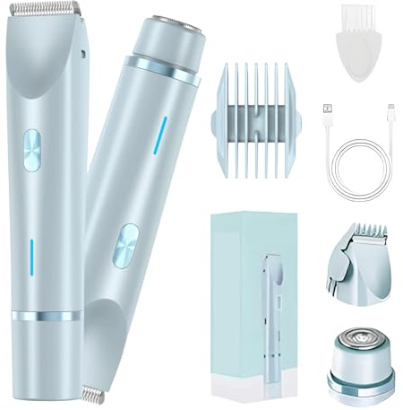 Vendyle 2-In-1 Damen Körperrasierer, Bikini Trimmer, Elektrischer Rasierer Damen, Intimrasierer für Frauen, IPX7 Wasserdicht Nass Trockenrasierer für Achseln, Beine, Bikinizone (Blau)