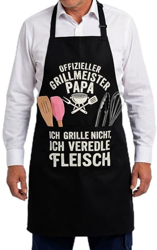GWHOLE Grillschürze für Männer - Vatertagsgeschenk für Papa Kochschürze Herren Verstellbar mit 2 Taschen, Geschenk Vatertag Papa Geschenk zum Gill, BBQ