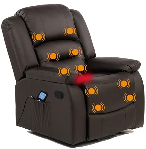 ECODE® Sillon de Relax Reclinable Manual de Polipiel con Masaje y Calor Lumbar - Modo Reclinable TV, 10 Vibromotores, Calor Lumbar Ideal para Personas Mayores