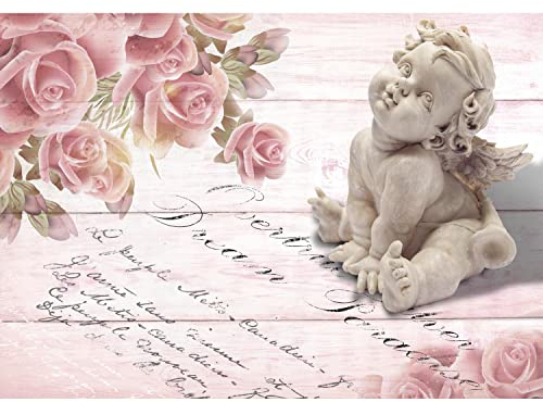 Runa Art Fototapete Vintage Blumen Rose Engel Modern Vlies Wohnzimmer Schlafzimmer - Made in Germany - 308 x 220 cm Rosa 9231010b