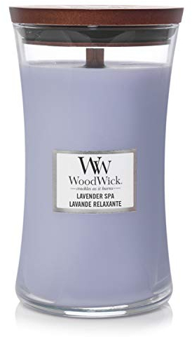 WoodWick Große Sanduhr-Duftkerze | Lavender Spa | mit knisterndem Docht | Brenndauer: bis zu 130 Stunden