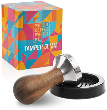 NOUTEN Premium Espresso Tamper Set 58mm - Kaffeestampfer aus Edelstahl mit einem elegant geformten Echtholzgriff – Espresso Stempel für den vollmundigen Genuss - Passende Tampermatte inklusive