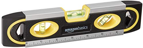 Amazon Basics 22.8 cm Magnetic Torpedo and Ruler Level Plumb/Level/180 90 45-Degree Bubbles, Black, Yellow