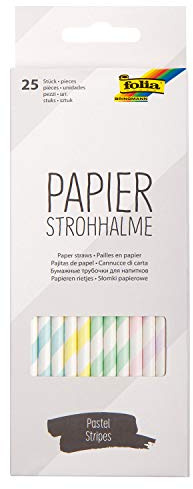 folia 12592 Lot de 25 pailles en papier imprimées respectueuses de l'environnement et de qualité alimentaire, pour boire, travaux manuels et décoration Motif rayures pastel Env. 19,7 cm de diamètre 6