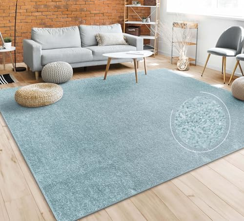 Paco Home Teppich Wohnzimmer Schlafzimmer Esszimmer Kurzflor Moderne Optik Einfarbig Pastell, Grösse:120x170 cm, Farbe:Türkis