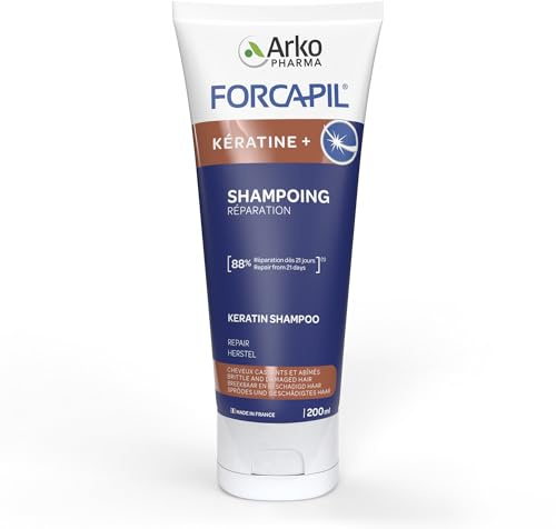 ARKOPHARMA - Forcapil® Keratin Shampoo - sprödes und geschädigtes Haar - Keratin und Provitamin B6 - stärkt die Haarfaser - schnelle Ergebnisse in 21 Tagen ohne Silikone - 200 ml
