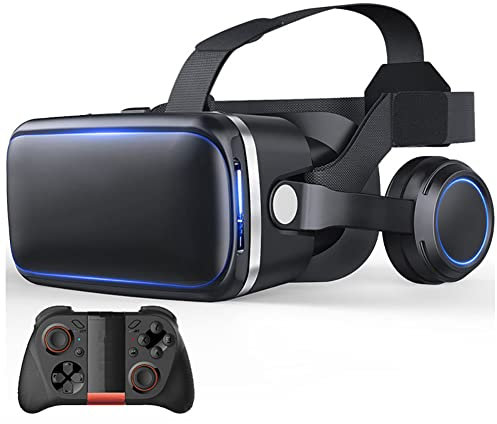 RSGK Gafas VR, Gafas VR 3D Adecuadas para televisión, películas y Videojuegos, Auriculares VR con Control Remoto, Compatible con teléfonos móviles de 4.5-6.0 Pulgadas
