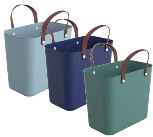 Rotho Albula Einkaufskorb 25 L 3er-Set Kunststoff mit ergonomischen Griffen | Picknickkorb, stabiler Korb für Einkauf, Auto und Garten, bis 40 kg Tragkraft, ergonomische Griffe, 3er-Set aus Kunststoff