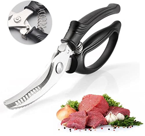 Tijeras de aves de corral afiladas de acero inoxidable para carne, con bloqueo de agarre, mango y resorte de plástico antideslizante, adecuado para cortar huesos de pollo, pescado, verduras y barbacoa