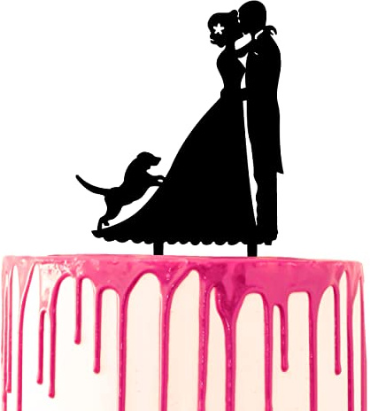 CARISPIBET wedding cake decoration groom & bride kissing with a small dog by their side acryllic silhouette