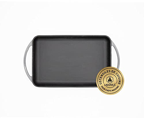 Laguiole - Rechteckige Grillplatte, Gusseisen, emailliert, grau, 33,2 x 21,7 x 3 cm