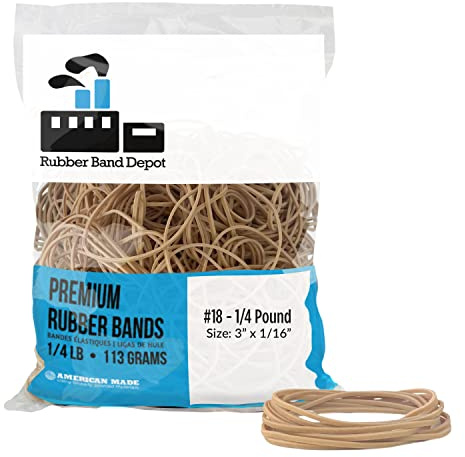 Rubber Band Depot 3''x1/16'', Size #18, Approximately 450 Rubber Bands Per Bag, All Purpose Rubber Bands, Rubber Band Measurements: 3''x1/16'' - 1/4 Pound Bag, Beige
