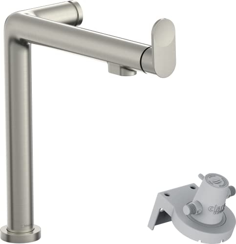 hansgrohe Küchenarmatur Aqittura M91 mit Wasserfilter, 3 Wege Wasserhahn Küche mit Auslauf Höhe 240 mm, einstellbar in 2 Stufen auf 60° oder 110°, 1 Strahlart, Edelstahl Finish