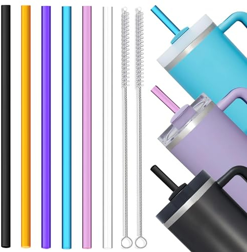 ALINK 6 Stück wiederverwendbare Klare Hartplastik Strohhalme，transparente Ersatz Trinkhalme für 40/30 Unzen Glas und Becher, 31cm extra lange wiederverwendbare Stanley Strohhalme (6 Farben)