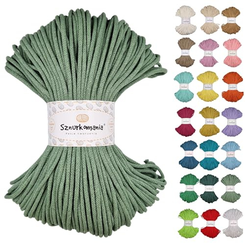 Sznurkomania, Geflochtene Baumwollkordel 3mm 100m, 46 Farben, Häkelkordel, Makramee Kordel, Makramee Garn, Premium Garn, Makramee Seil, (Salbei)