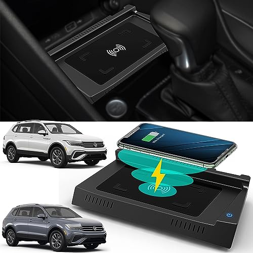 Kabelloses Ladegerät Auto für Volkswagen Tiguan 2023 2022 2021 2020 2019 2018 2017, Wireless Schnellladendes Handy-Ladegerät für VW Tiguan Center Console-Zubehörfeld für iPhone Galaxy