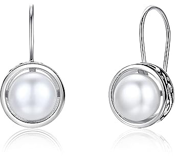 PUPILLEMON Sterling Silver Freshwater Cultured Pearl Drop Earrings for Women, AAA+ Quality Leverback White Pearl Earrings Dangle Hypoallergenic Jewelry