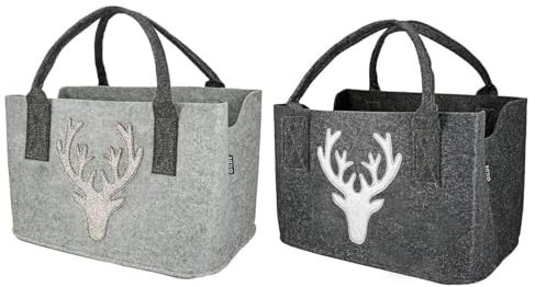Handgefertigte Filz Tasche Hirsch Glitzer | Robust, Waschbar, mit Elegantem Glitter Design - 20x40x26 cm Tragetasche, Weihnachten, Renntier Filz Xmas, Hirsche, Hirsch, Geschenkidee