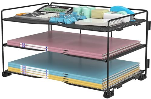BOHDK Briefablage, Papier-Organizer, 3 Etagen, Schreibtisch-Organizer, schwarzes Netz, stapelbarer Papierordner für Zuhause, Büro, Dokumentenregale und Sortierer