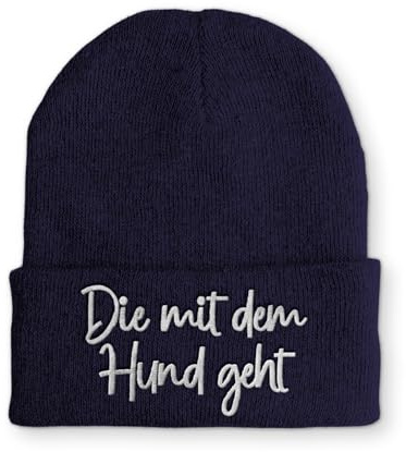 tshirtladen Beanie Die mit dem Hund geht Strickmütze Wintermütze mit Spruch Bestickt Gassi Mütze lustige Aufmerksamkeit Unisex Damen Herren OneSize Mütze Beanie für Hundeliebhaber