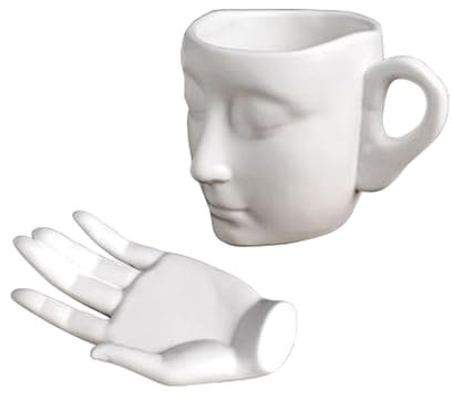 rockible Keramik-Milchbecher, Kaffeetasse mit Untertasse, Set, Teetasse und Untertasse, Kits, Tasse mit menschlichem Gesicht für Geburtstagsaktivitäten, Weiß