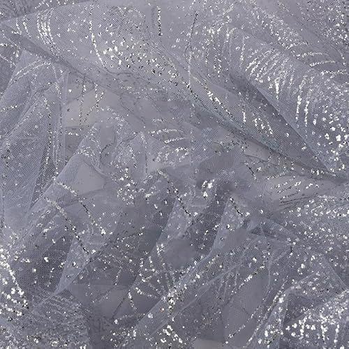 SYSUII 1 Yard * 160cm Paillettenstoff Sparkly Glitzer Stoff Dekostoff Kostümstoff zum Nähen Stoff Tüll Pailletten-Stoff für Hochzeit Kleid Dekoration DIY Tisch Tutu Rock Party Deko - Grau Silber