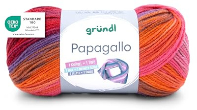 Gründl Wolle Papagallo Farbverlaufsgarn 1 Knäuel 100 g, Rot-violett | Weiche Wolle mit Farbverlauf zum Häkeln und Stricken - Farbverlaufsgarn - 100 % Polyacryl - 100g/360m - Nadelstärke 3,5-4,5