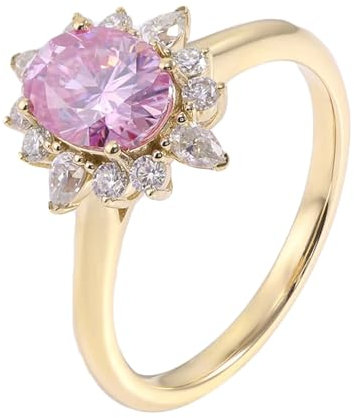 Epinki Au375 Gelbgold Ring, Blumen Pärchen Ringe mit Moissanit 2ct Rosa Ovalschliff, 9K Gold Trauringe Eheringe Damen Echte Goldschmuck, Individuelle Größen