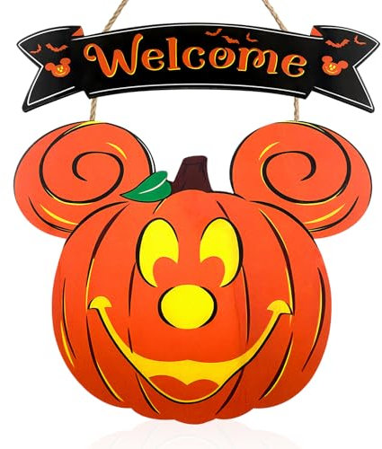 GreenYeah Zucca Benvenuto Corona Segno per Halloween, Cartello da Appendere in Legno di Halloween, Decorazioni in Legno per Halloween, Halloween Party Segni di Targa per Porta Decorazione da Parete